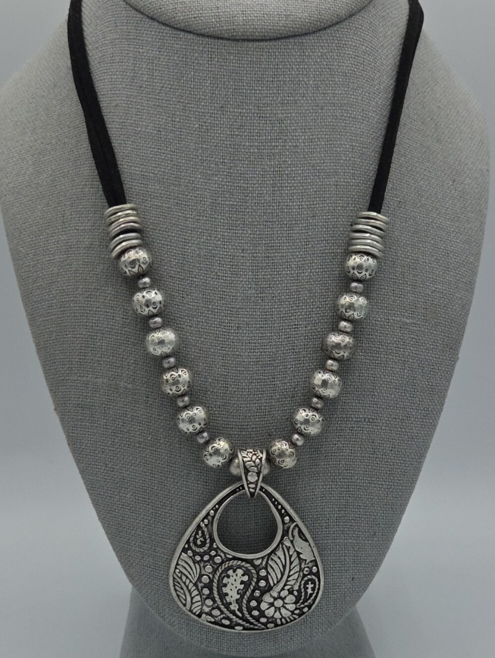 5 for $25! Coldwater Creek Bohemian Silver-Tone Pendant Necklace with Black Cord